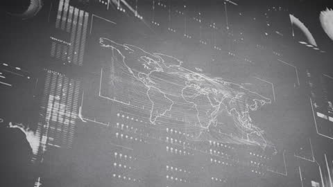 Futuristic Data Analysis with World Map Overlay