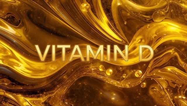 Vitamin d glossy gold liquid typography with shimmering metallic droplets