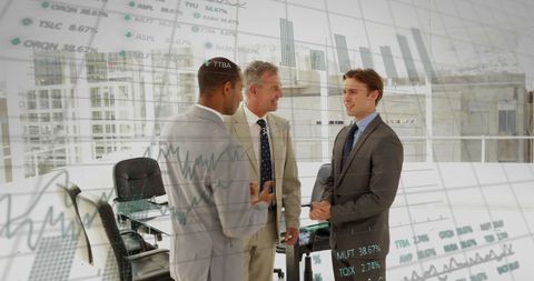 Business Team Meeting with Data Graphic Overlay Concept