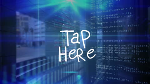 Tap Here Overlay on Digital Code with Tech Background
