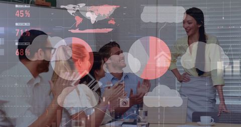 Data Analysis Overlay Diverse Team Collaboration