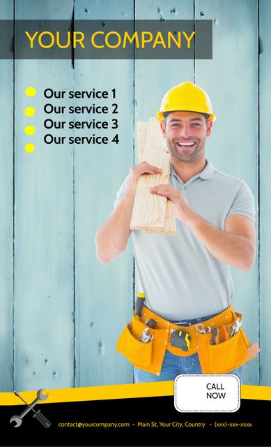 Professional Service Promotion with Smiling Construction Worker - Download Free Stock Templates Pikwizard.com