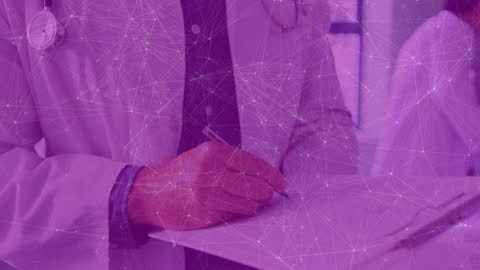 Doctor Analyzing Data with Digital Network Overlay