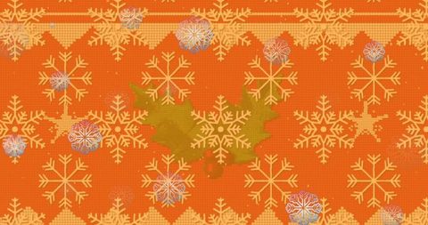 Festive Orange Knitted Snowflake and Holly Pattern