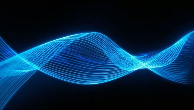Futuristic blue luminescent wave on black background