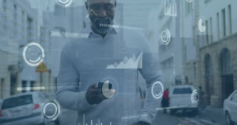 Businessman Engaging with Digital Data Through Smartphone Interaction