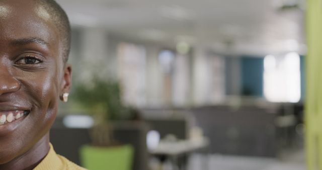 Smiling African Woman in Office Environment - Download Free Stock Images Pikwizard.com