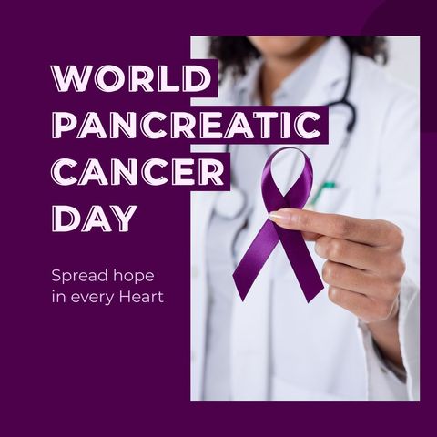 World Pancreatic Cancer Day Awareness with Doctor Holding Purple Ribbon