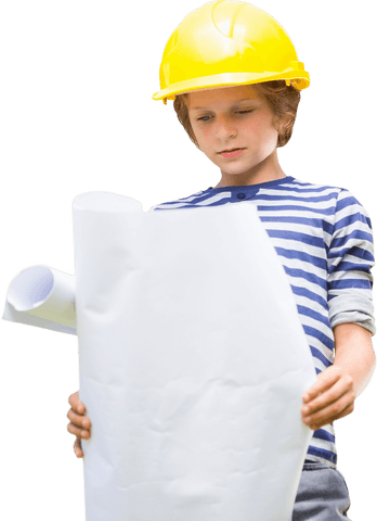 caucasian boy wearing helmet holding blueprint transparent background - Download Free Stock Videos Pikwizard.com