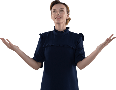 Happy Caucasian Woman Raising Hands Joyously Transparent Background - Download Free Stock Videos Pikwizard.com