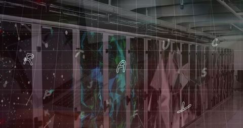 Futuristic data flow in modern data center aisle
