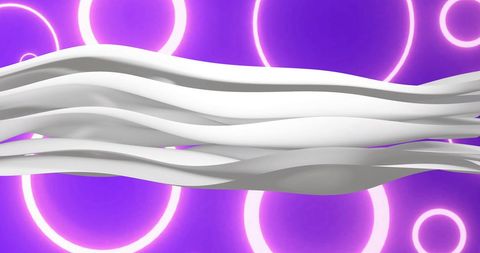 Futuristic Abstract Waves Over Glowing Neon Circles