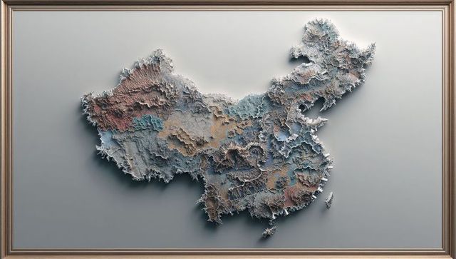 Artistic 3d relief map of china in elegant frame