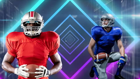 Dynamic Animation of American Football Players Over Neon Light Trails