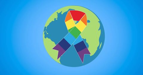 Global Pride Ribbon Illustration on Blue Background
