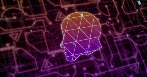 Futuristic Geometric Human Face on Tech Background