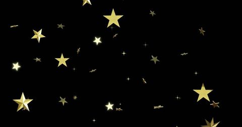Floating Gold and White Stars on Black Background