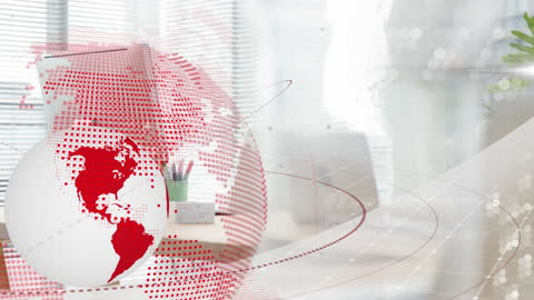 Digital Data Globe over Office Setting Illustration