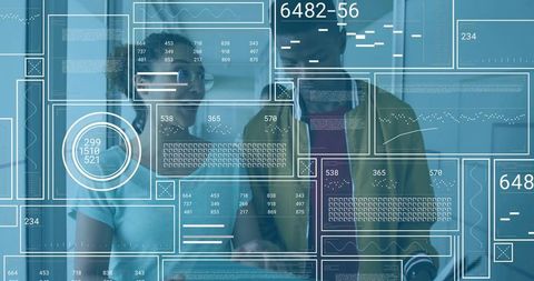 Team collaborating on transparent digital panels for data visualization