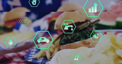 Eco-Friendly Fast Food Concept with Digital Sustainability Icons