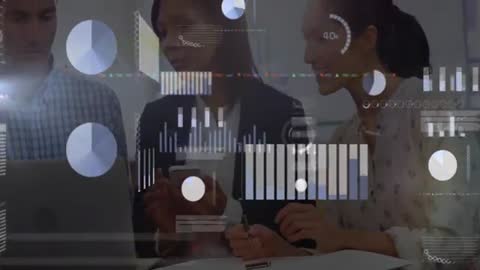 Diverse Team Analyzing Business Data with Digital Graphs