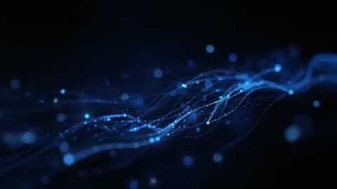 Abstract blue data stream animation flowing across dark space with glowing particles