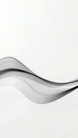 Vertical abstract ribbon wave flowing on pale backdrop, layered translucent motion loop