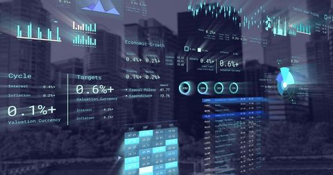Financial Data Overlays Over Urban Cityscape - Download Free Stock Images Pikwizard.com