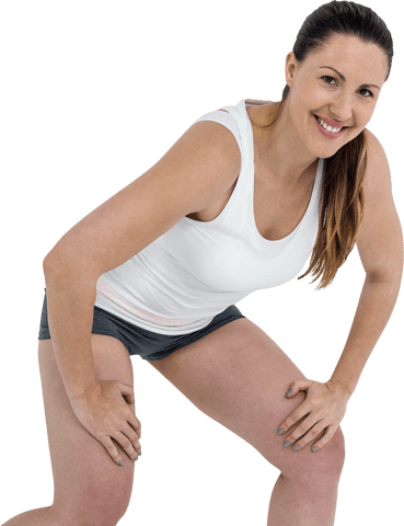Smiling Caucasian Woman in Athletic Pose on Transparent Background