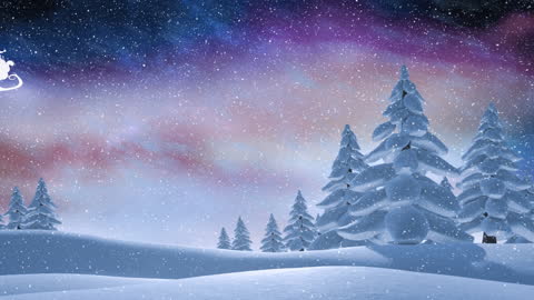 Magical Winter Scene with Santa Sleigh and Reindeer