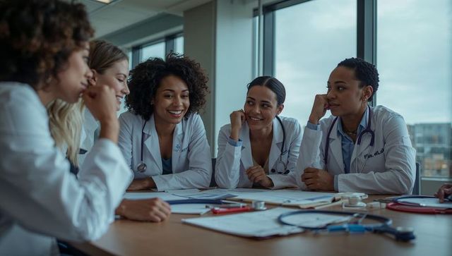 Team of Female Doctors Collaborating in Modern Medical Office