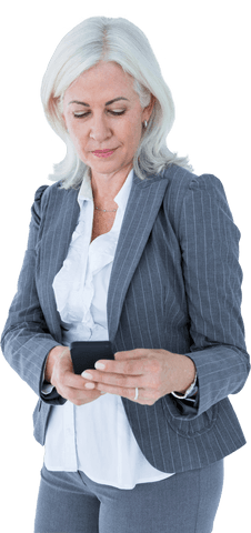 Mature Businesswoman Texting on Smartphone Transparent Background