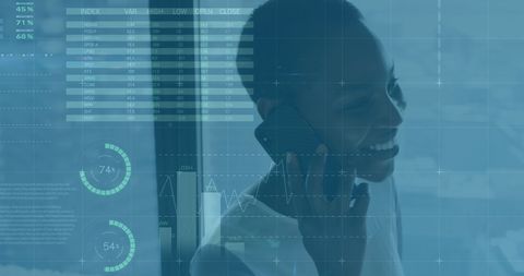 Businesswoman Conversing on Smartphone with Virtual Data Overlay - Download Free Stock Images Pikwizard.com