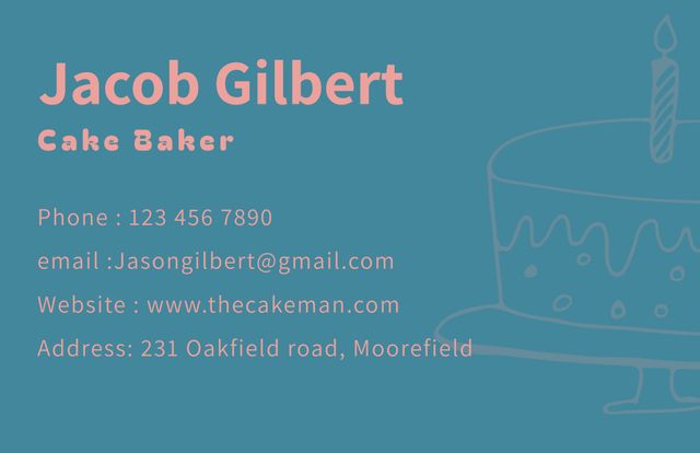 Professional Cake Baker Business Card with Contact Details on Blue Background - Download Free Stock Templates Pikwizard.com