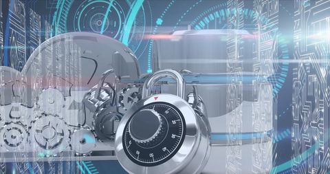 Cybersecurity Concept with Lock on Digital Data Servers - Download Free Stock Images Pikwizard.com