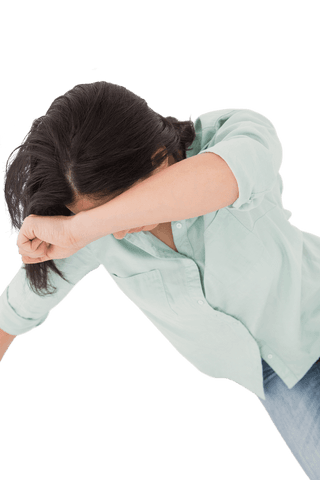 Transparent Sad Woman Hiding Face Sitting Floor Cutout