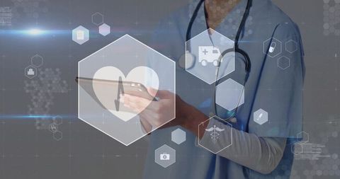 Nurse Using Tablet with Digital Health Interface in Innovative Healthcare