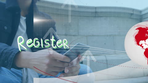 Person Registering Online with Futuristic Interface Overlay