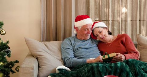 Happy Senior Couple Celebrating Christmas with Holiday Gifts