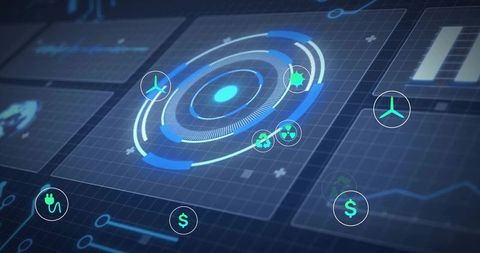 Futuristic Digital Interface with Energy Finance Icons