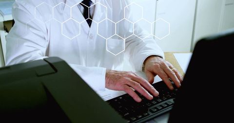 Scientist on Computer in Lab with Digital Interface - Download Free Stock Images Pikwizard.com