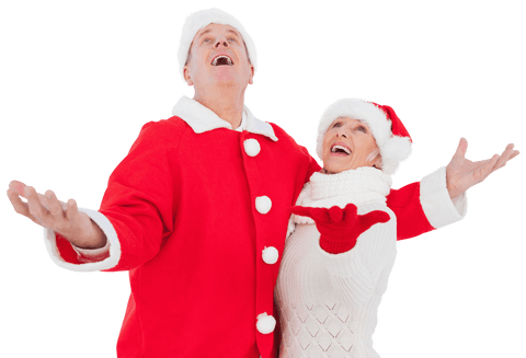 Cheerful Senior Couple Celebrating Christmas on Transparent Background