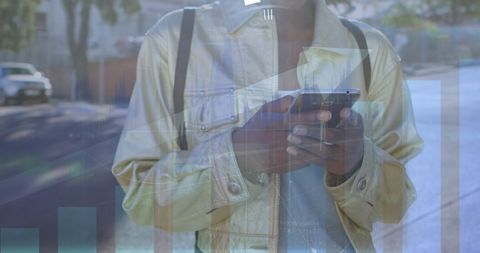 Digital Overlay of Data Processing on Person Using Smartphone Outdoors - Download Free Stock Images Pikwizard.com