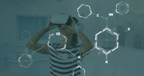 Woman Exploring Virtual Reality with Medical Interface Overlay