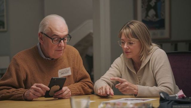 Senior couple collaborating over documents and smartphone at wooden table for home planning