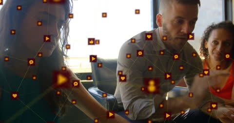 Networking and Connection Icons Over Business Team Collaboration