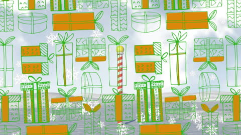 Festive Presents and Snowfall Animation Over Winter Scene