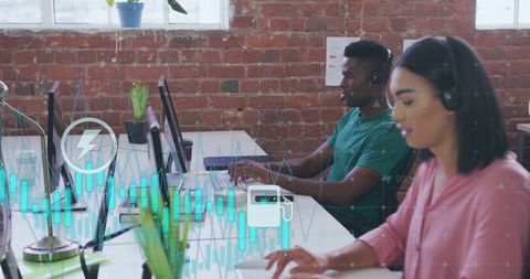 Tech Office with Diverse Team Analyzing Financial Data