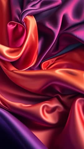 Vertical satin rippling under shifting lights in red purple sheen, luxury motion loop