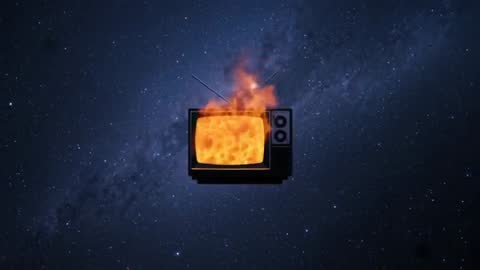 Retro Television Ablaze Amidst Endless Galaxy